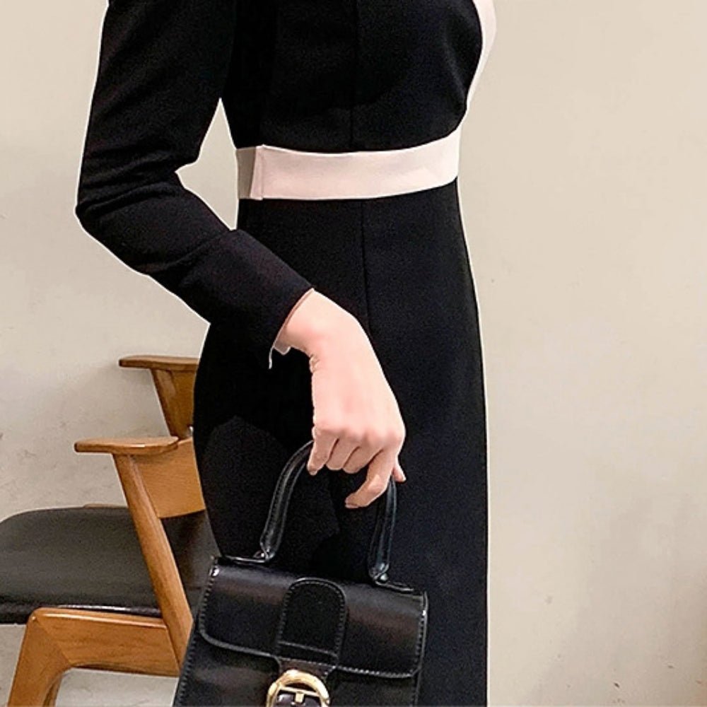 配色ラインＶネックスリムワンピース｜オフィスカジュアル レディース 通販【ミレジェネ】