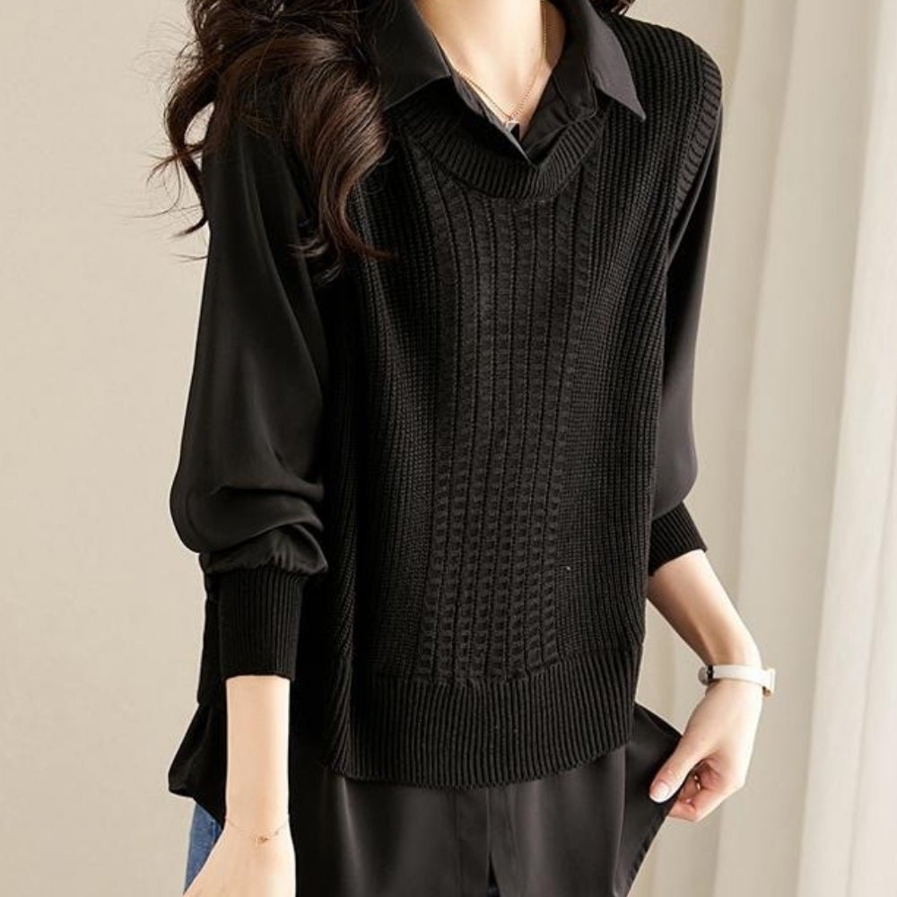 レイヤードニット長袖ブラウス｜オフィスカジュアル レディース 通販【ミレジェネ】