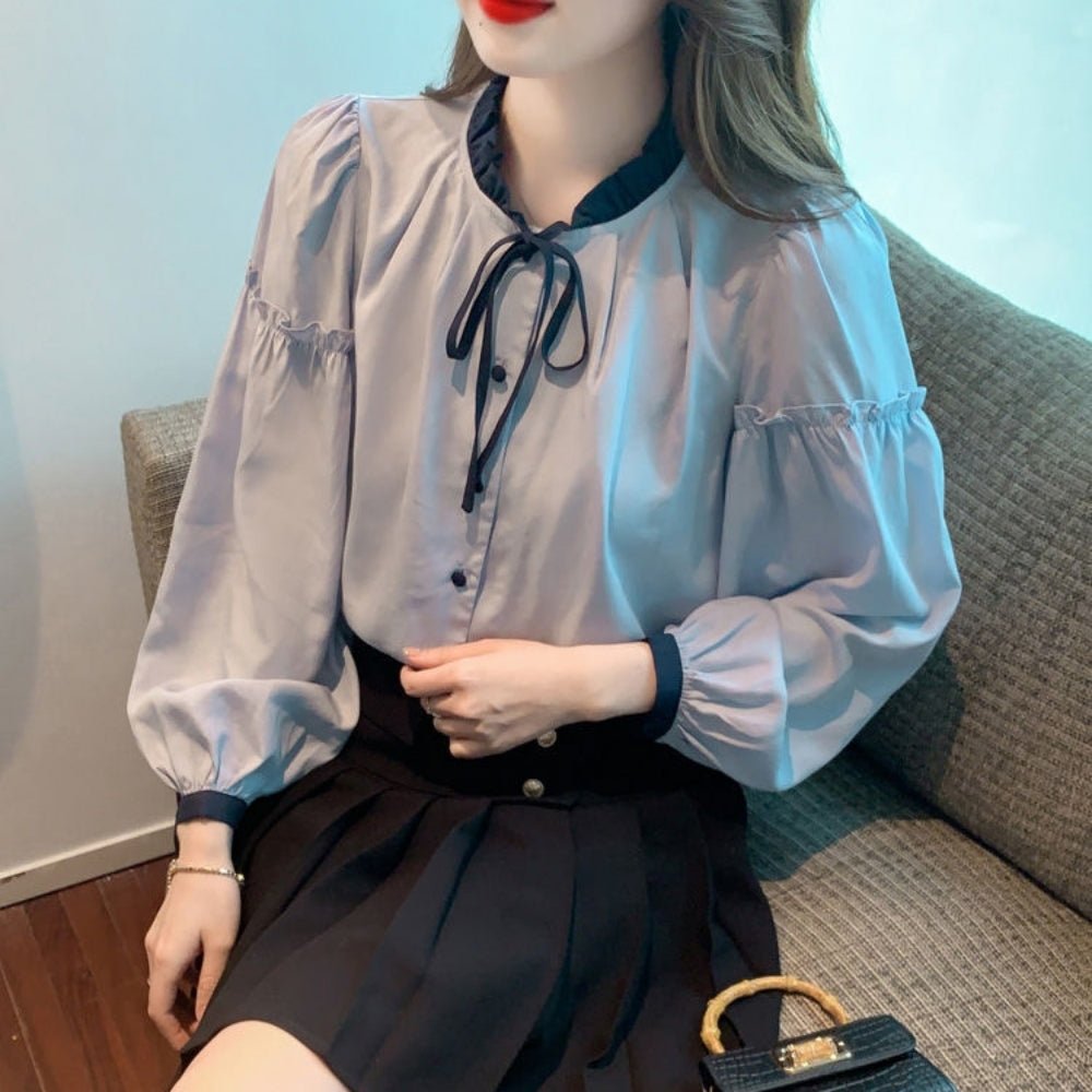 【オフィスカジュアル/きれいめ】フリル襟バイカラーブラウス [ミレジェネ]｜オフィスカジュアル レディース 通販【ミレジェネ】