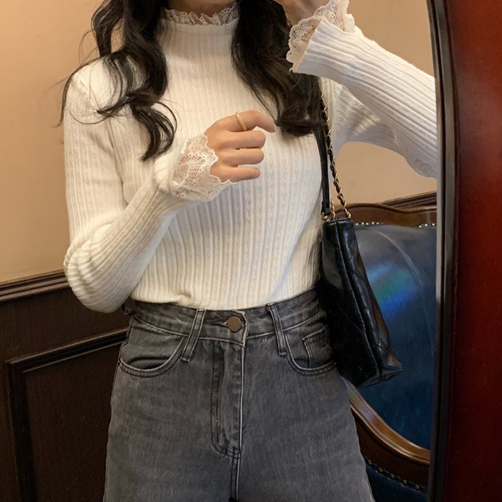 レースハイネックリブニットトップス｜オフィスカジュアル レディース 通販【ミレジェネ】