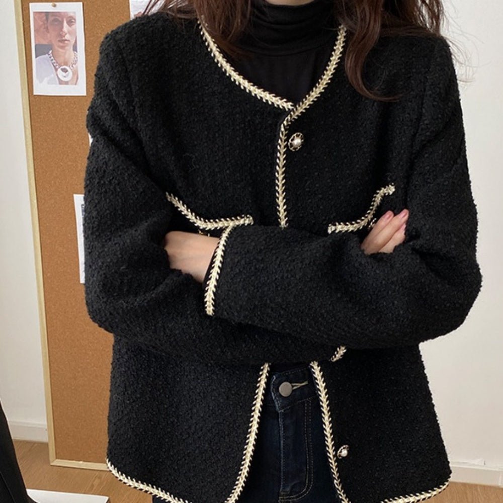 ショート丈ポケット付きツイードジャケット｜オフィスカジュアル