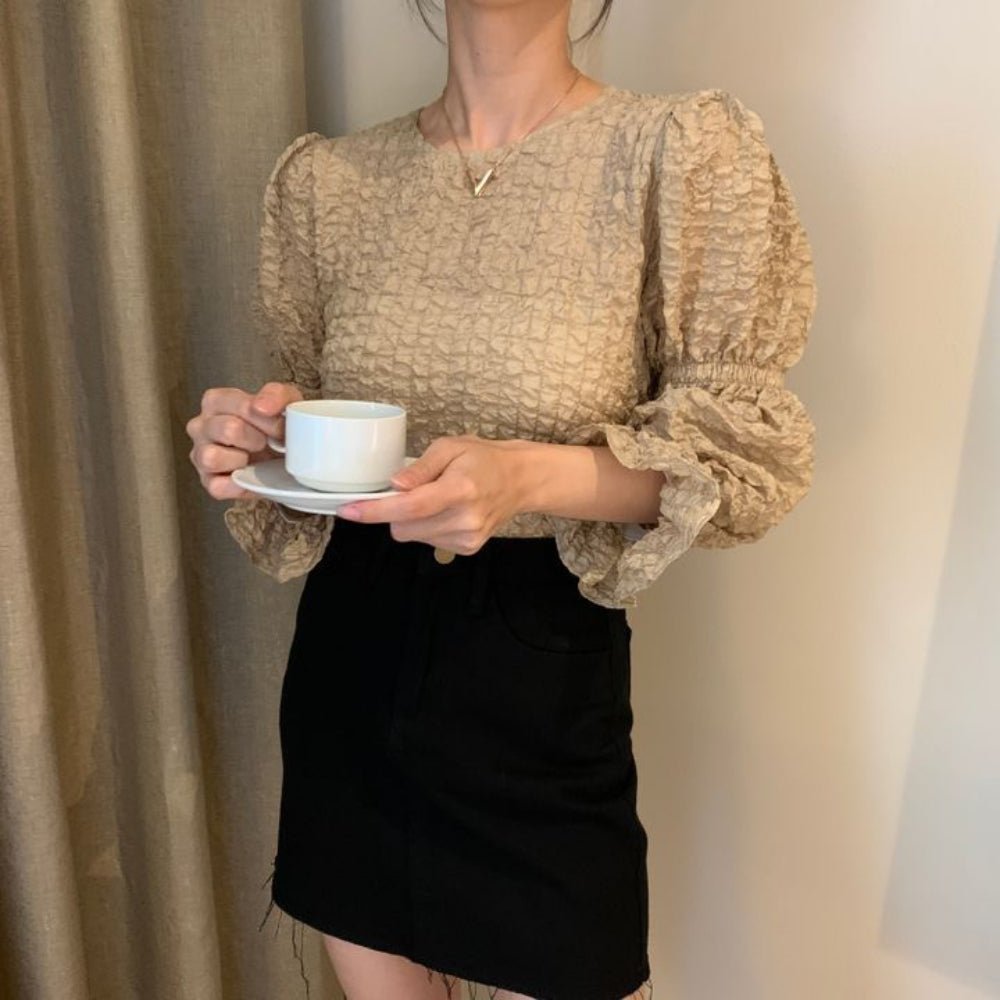 ワッシャー加工フリル袖トップス｜オフィスカジュアル レディース 通販【ミレジェネ】