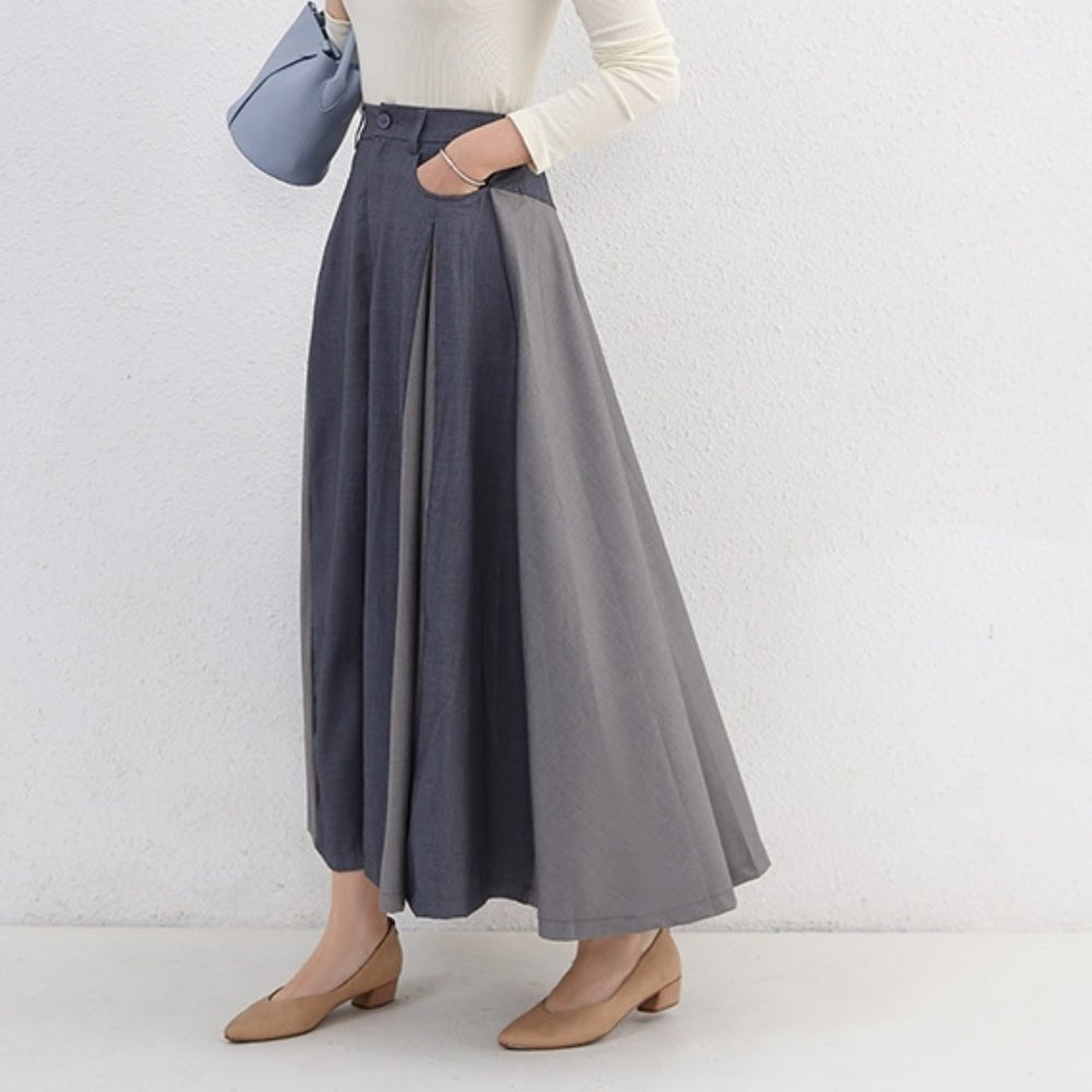 バイカラーロングフレアスカート｜オフィスカジュアル レディース 通販【ミレジェネ】
