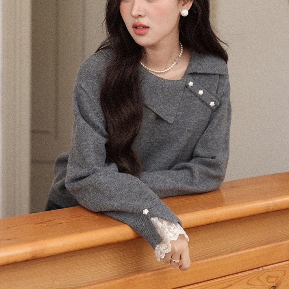 アシメボタンニットトップス｜オフィスカジュアル レディース 通販【ミレジェネ】