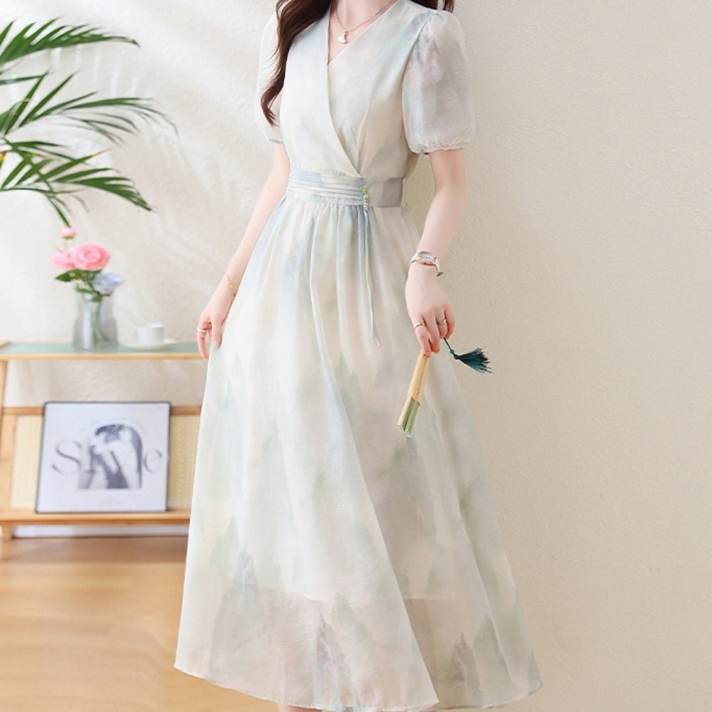 花柄半袖シフォンワンピース｜オフィスカジュアル レディース 通販【ミレジェネ】