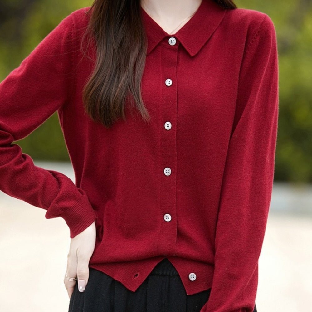 襟付きウールニットカーディガン｜オフィスカジュアル レディース 通販【ミレジェネ】