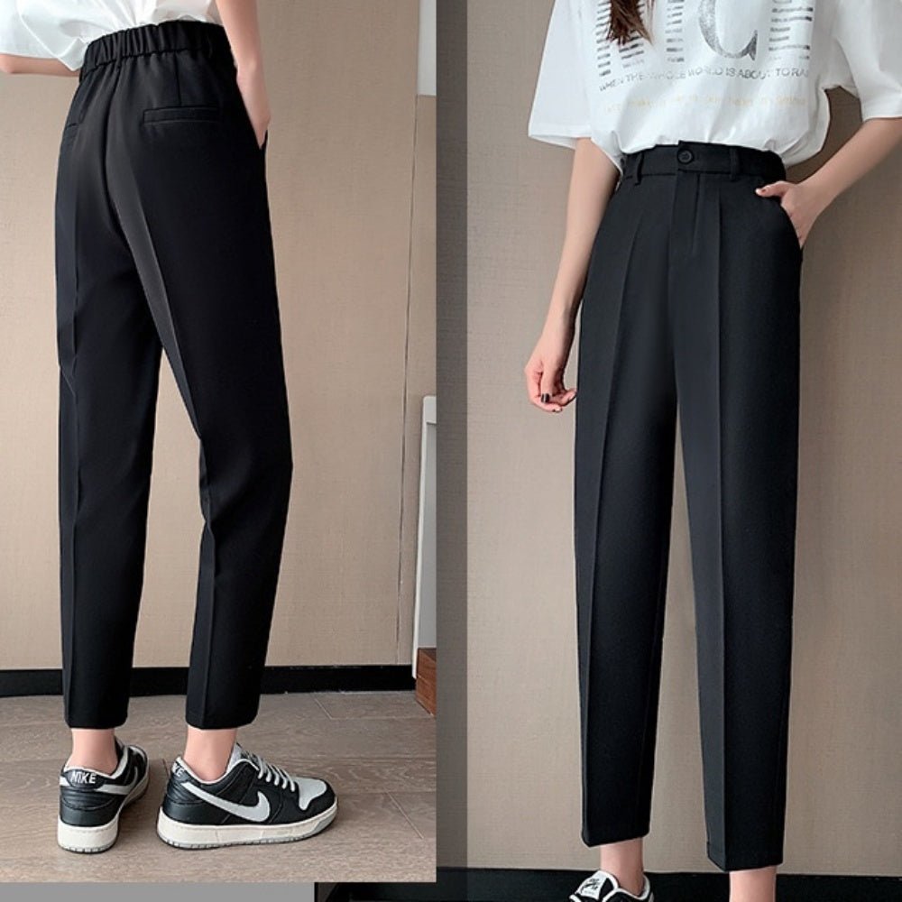 後ろゴムハイウエスト線有りクロップドパンツ｜オフィスカジュアル