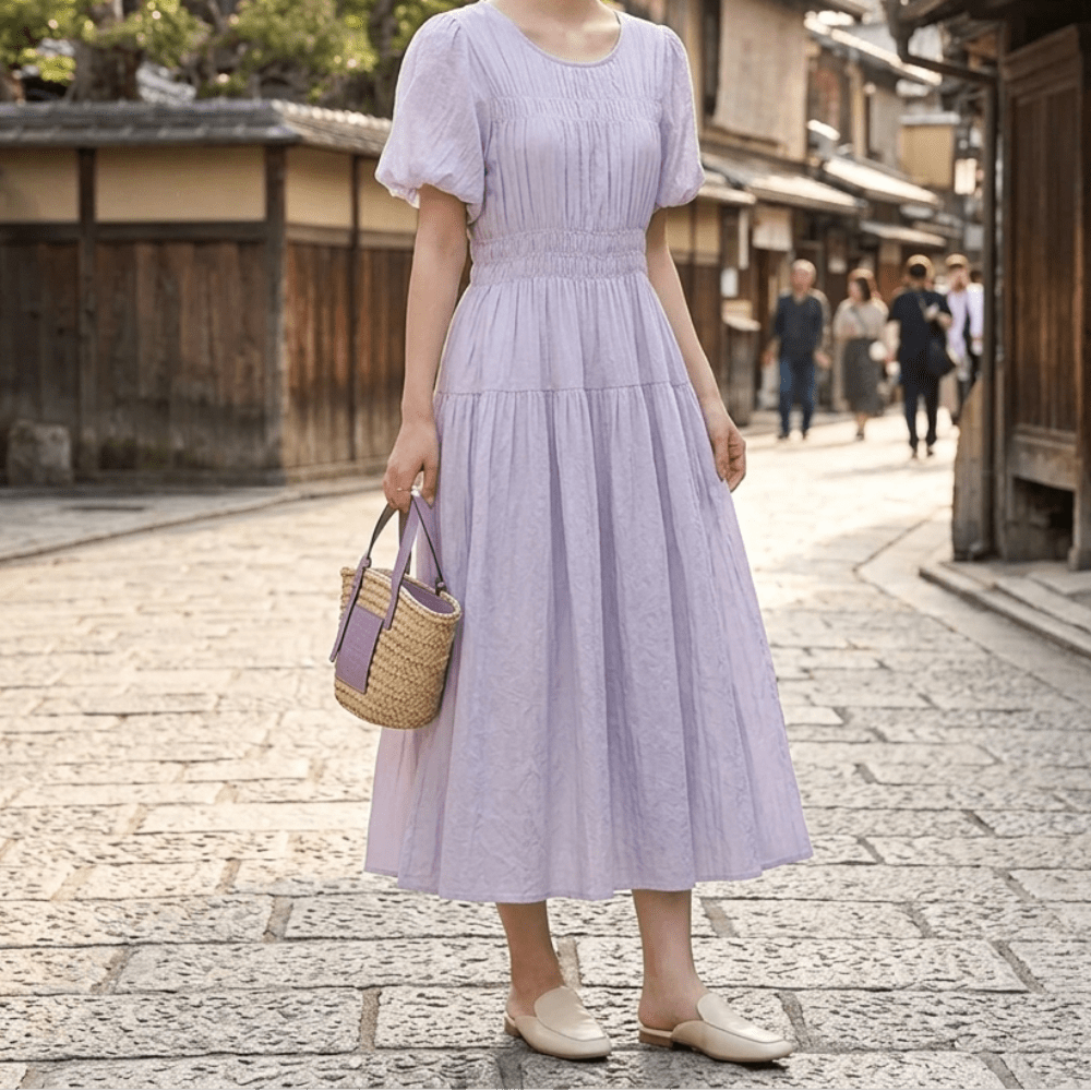 バルーンスリーブシャーリングワンピース｜オフィスカジュアル レディース 通販【ミレジェネ】