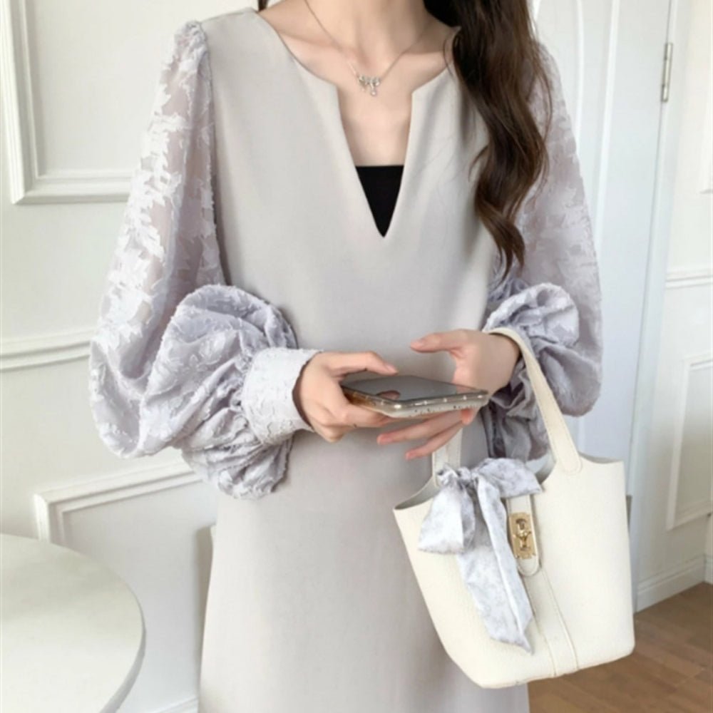 バルーンスリーブストレートラインワンピース｜オフィスカジュアル レディース 通販【ミレジェネ】