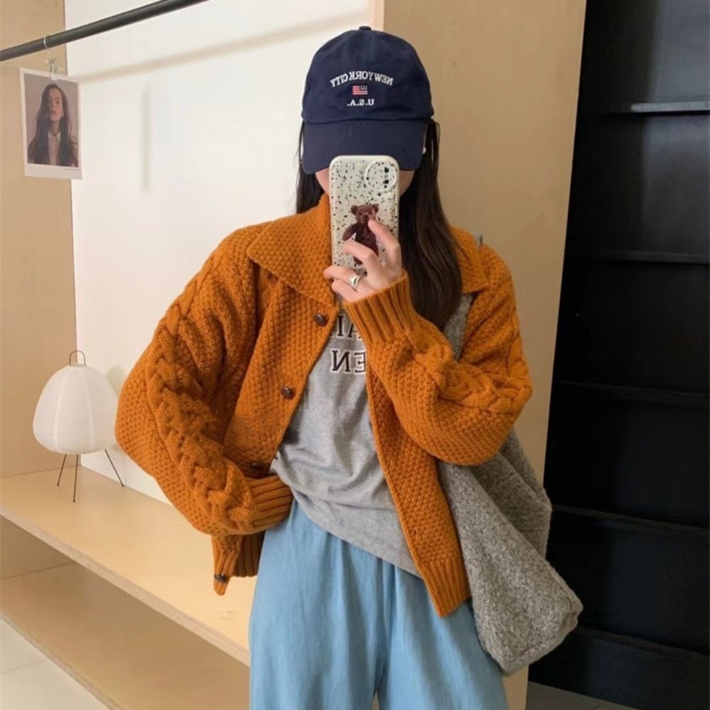 襟付きケーブルニットカーディガン｜オフィスカジュアル レディース 通販【ミレジェネ】