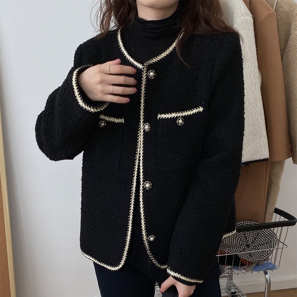 ショート丈ポケット付きツイードジャケット｜オフィスカジュアル