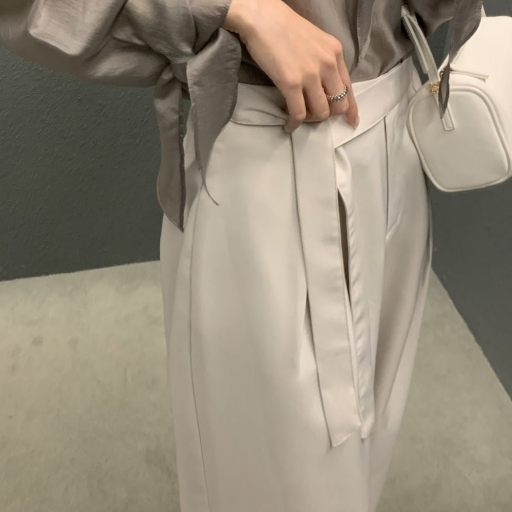 ロングベルト付きワイドストレートパンツ｜オフィスカジュアル レディース 通販【ミレジェネ】