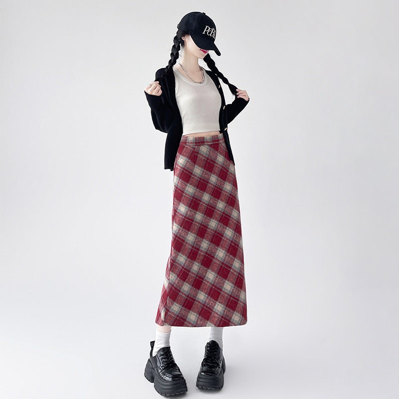 チェック柄ストレートロングスカート｜オフィスカジュアル