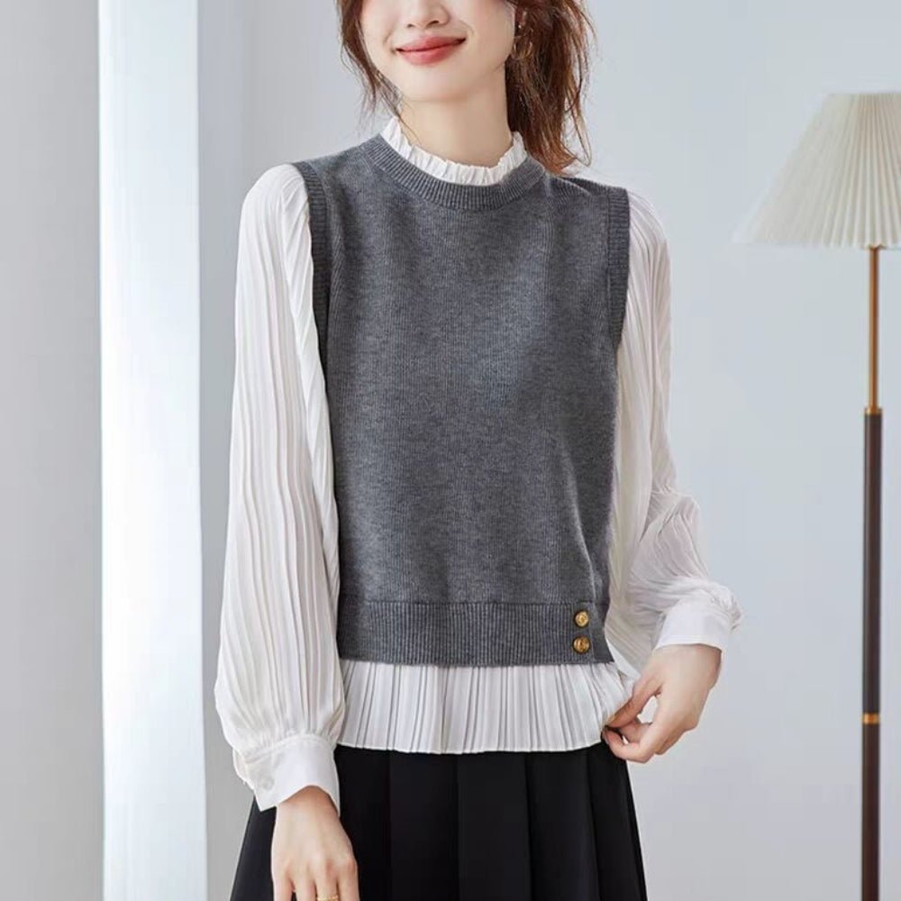 見せかけニットプリーツブラウス｜オフィスカジュアル レディース 通販【ミレジェネ】