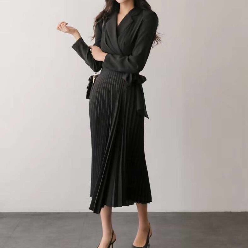 スーツ風プリーツスカートワンピース｜オフィスカジュアル レディース 通販【ミレジェネ】