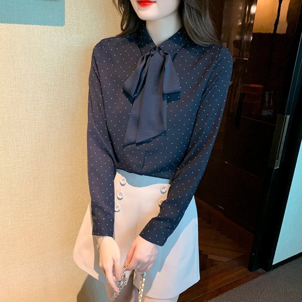 ドット柄リボンタイブラウス｜オフィスカジュアル レディース 通販【ミレジェネ】