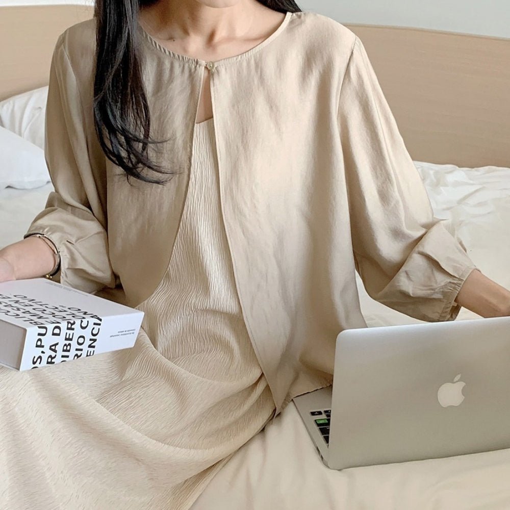 ラウンドネックワンボタンシャツカーデ｜オフィスカジュアル レディース 通販【ミレジェネ】