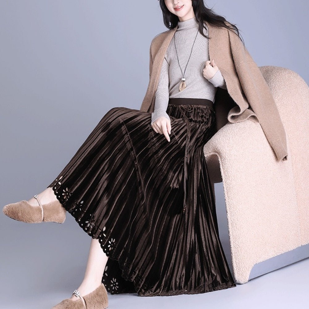 ベルベットプリーツロングスカート｜オフィスカジュアル レディース 通販【ミレジェネ】