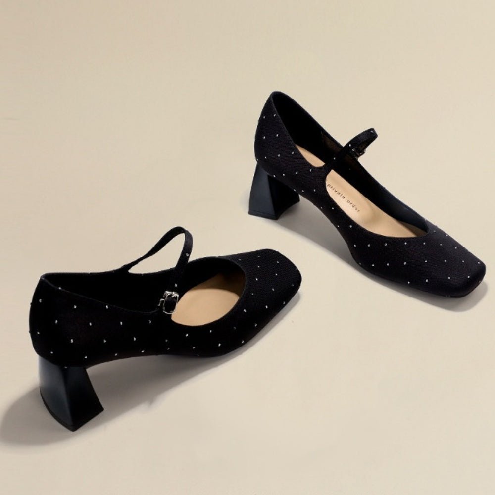 ラメドットスクエアトゥストラップパンプス｜オフィスカジュアル レディース 通販【ミレジェネ】