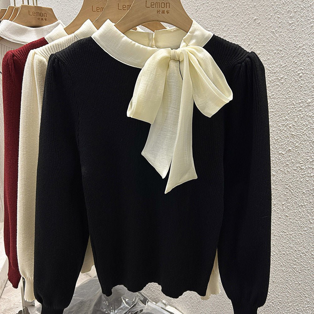 シフォンリボンタイ付きニットトップス｜オフィスカジュアル レディース 通販【ミレジェネ】