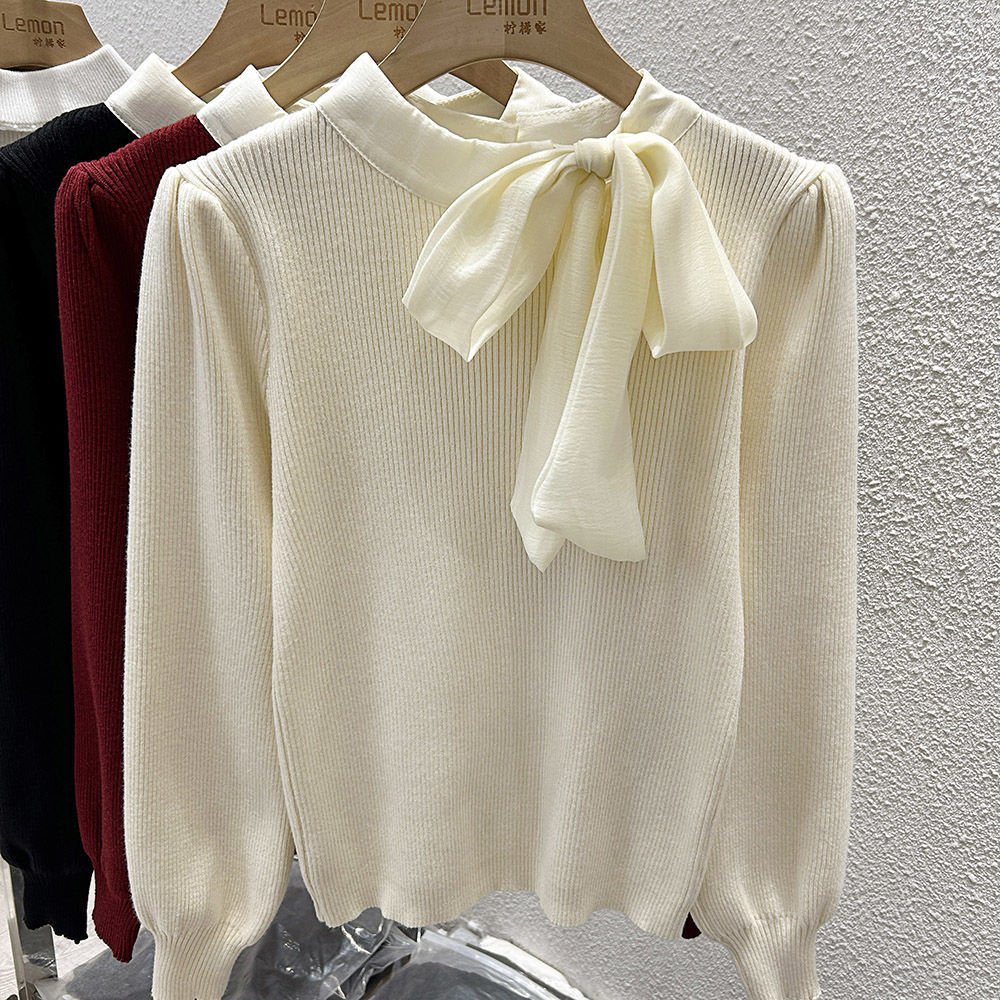 シフォンリボンタイ付きニットトップス｜オフィスカジュアル レディース 通販【ミレジェネ】