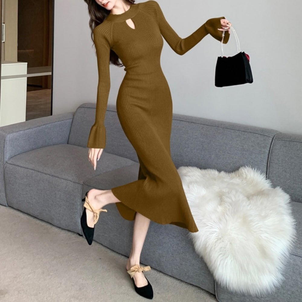 キーネックリブニットワンピース｜オフィスカジュアル レディース 通販【ミレジェネ】