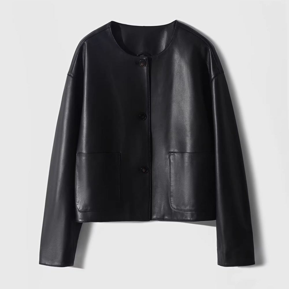 ノーカラーレザージャケット｜オフィスカジュアル レディース 通販【ミレジェネ】