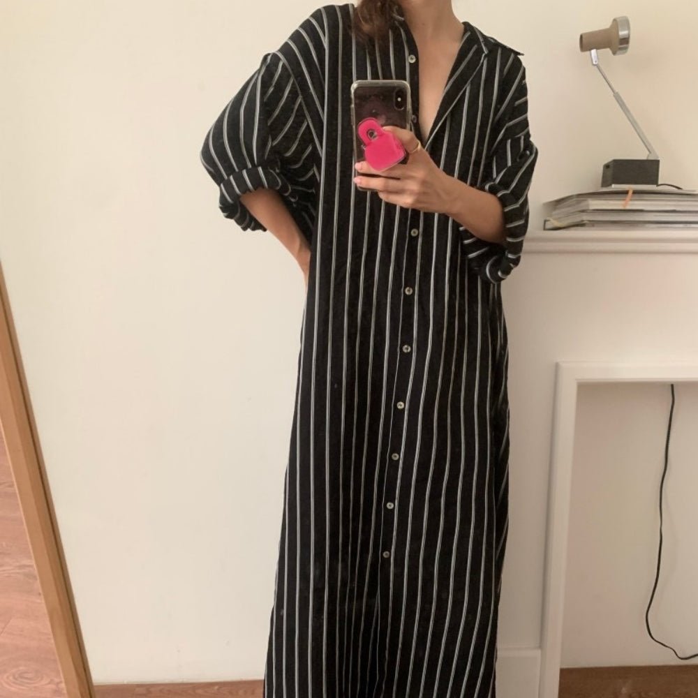 【骨格ナチュラルさんにおすすめ】ストライプロングシャツワンピース [ミレジェネ]｜オフィスカジュアル レディース 通販【ミレジェネ】