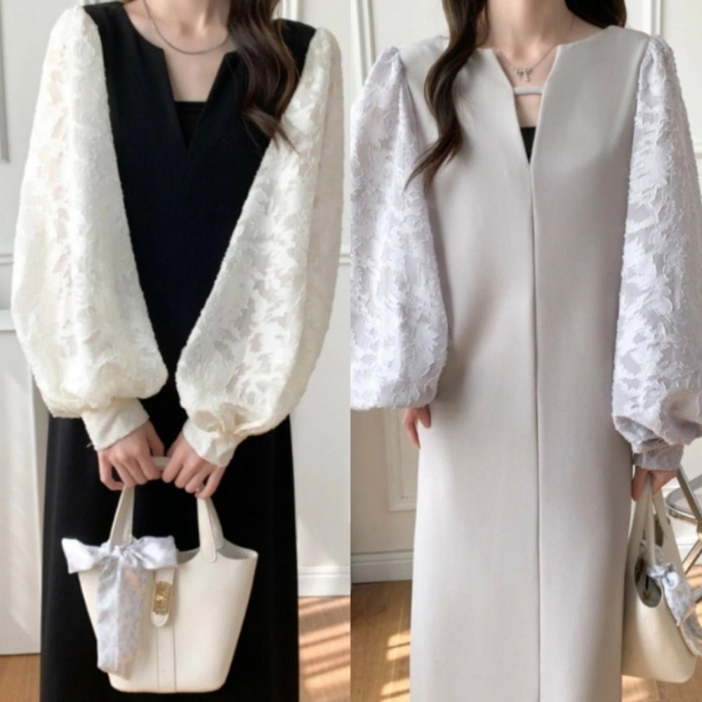 バルーンスリーブストレートラインワンピース｜オフィスカジュアル レディース 通販【ミレジェネ】