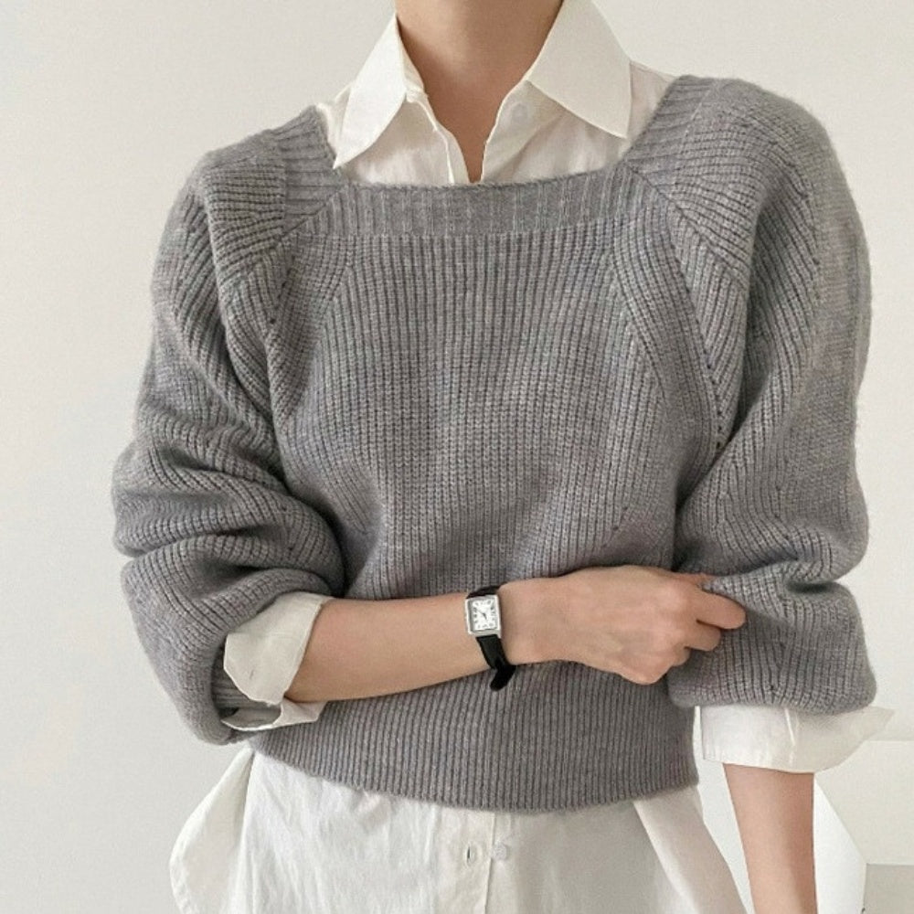 スクエアネックゆったりニットトップス｜オフィスカジュアル レディース 通販【ミレジェネ】