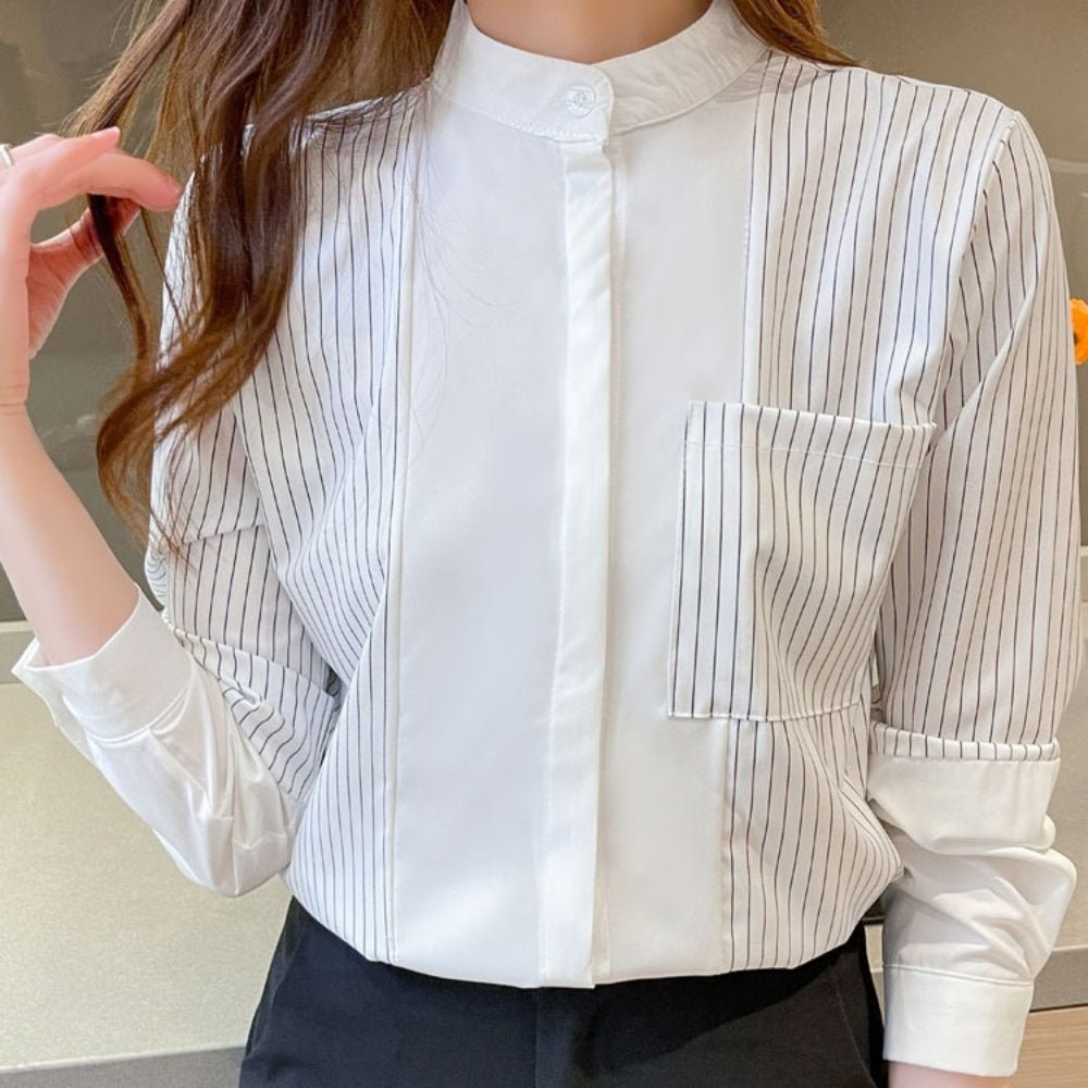 スタンドカラーストライプシャツ｜オフィスカジュアル レディース 通販