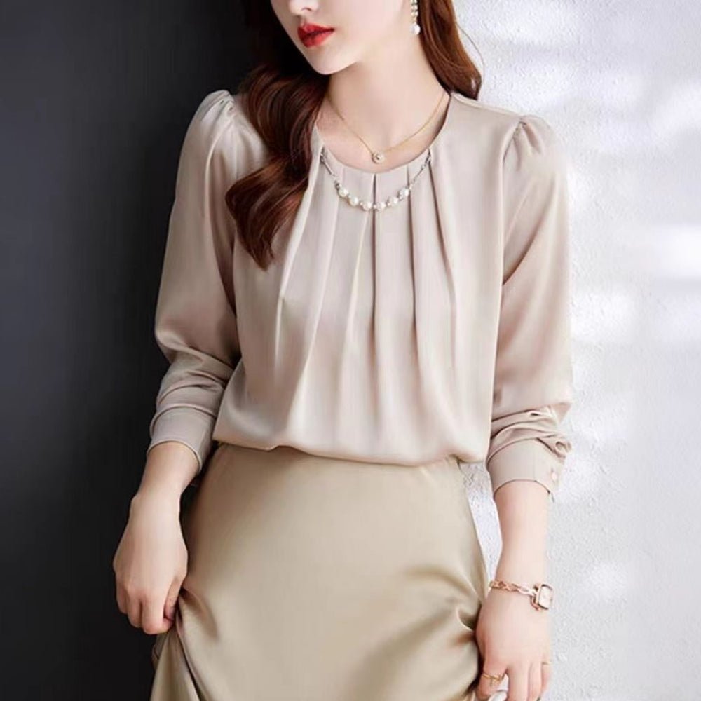 パールビジュー付きシフォンブラウス｜オフィスカジュアル レディース 通販【ミレジェネ】