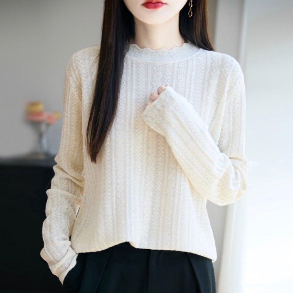 ハーフネックレース編み薄ニット｜オフィスカジュアル レディース 通販【ミレジェネ】