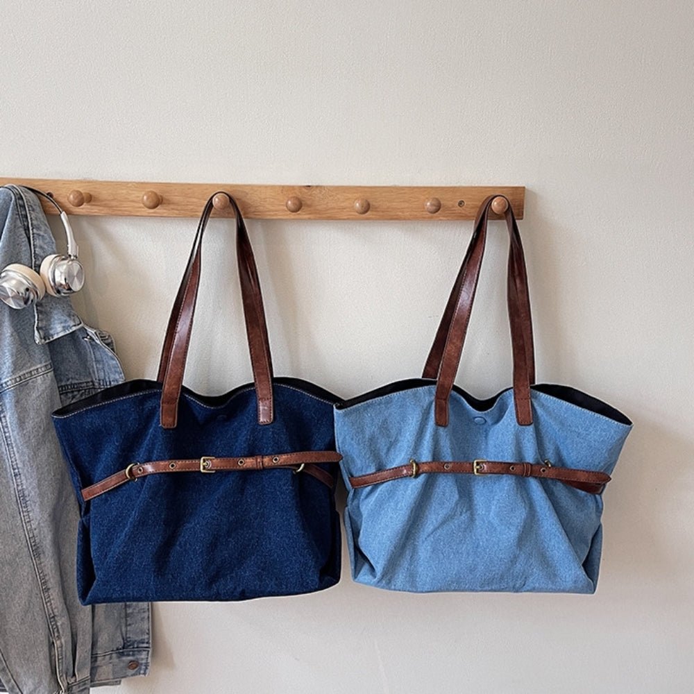 デニム地革ベルトトートショルダー｜オフィスカジュアル レディース 通販【ミレジェネ】
