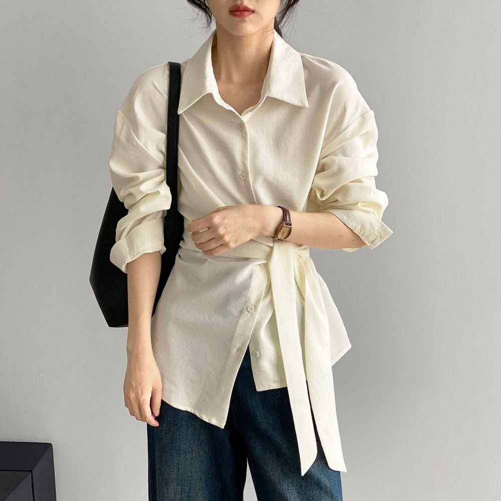 ウエスト共地ベルト付シャツブラウス｜オフィスカジュアル レディース 通販【ミレジェネ】