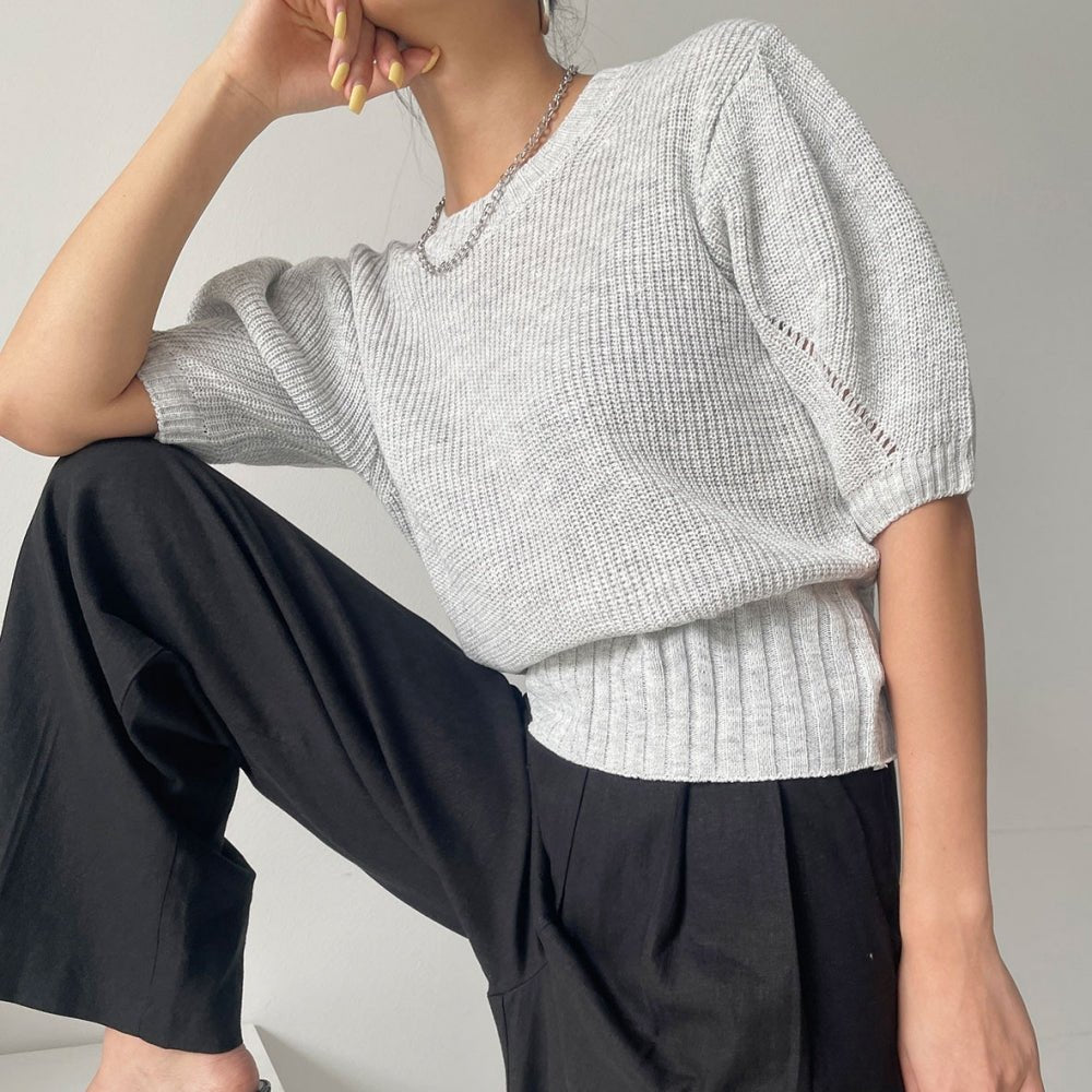 ゆったり半袖クルーネックニットトップス｜オフィスカジュアル レディース 通販【ミレジェネ】