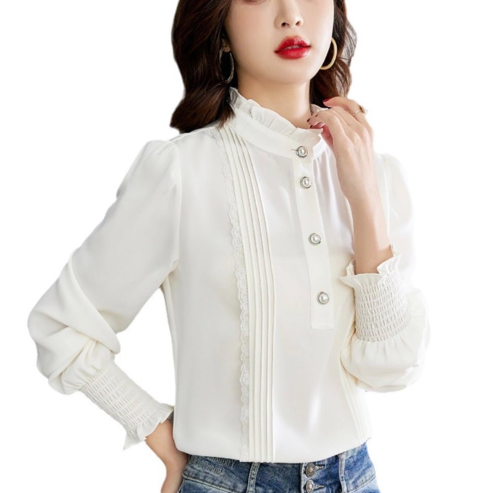 スタンドフリルカラーブラウス｜オフィスカジュアル レディース 通販【ミレジェネ】