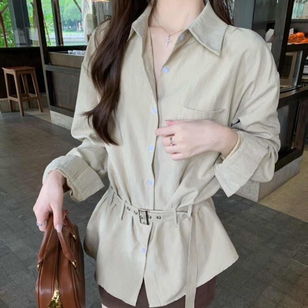 共地ベルト付きカラーシャツ｜オフィスカジュアル レディース 通販【ミレジェネ】