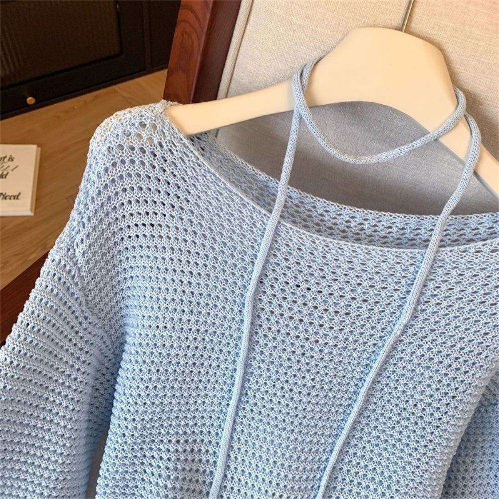 【着痩せ/通勤】ナローリボン付きメッシュニットトップス[ミレジェネ]｜オフィスカジュアル レディース 通販【ミレジェネ】