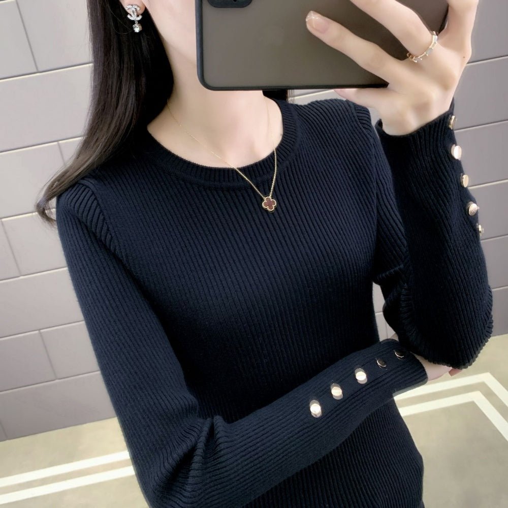 金ボタンクルーネックリブニット｜オフィスカジュアル レディース 通販【ミレジェネ】