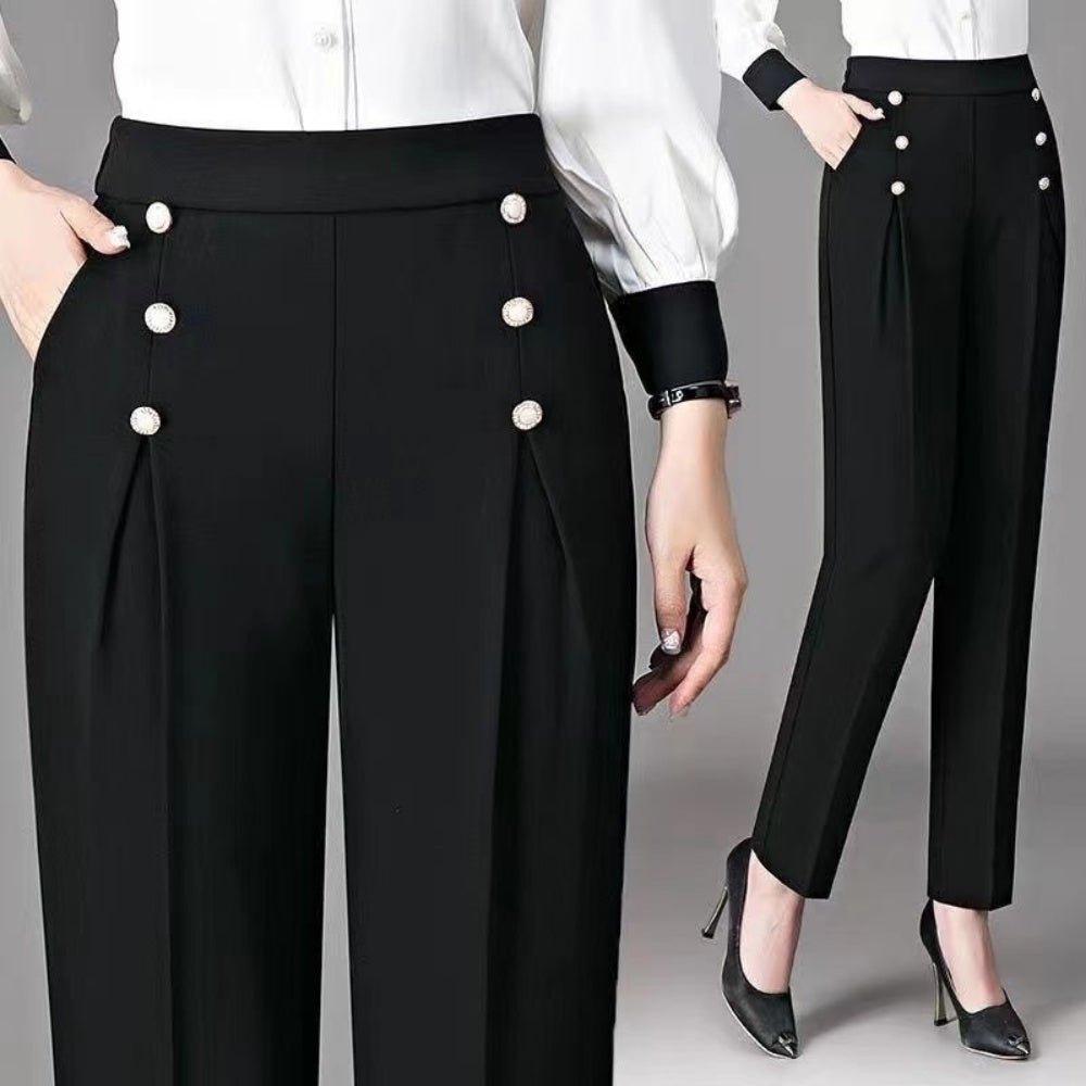 ビジュー釦アクセントテーパードパンツ｜オフィスカジュアル レディース 通販【ミレジェネ】