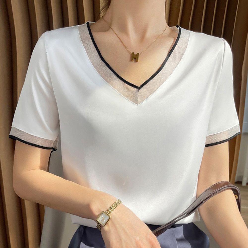 異素材切替サテントップス｜オフィスカジュアル レディース 通販【ミレジェネ】