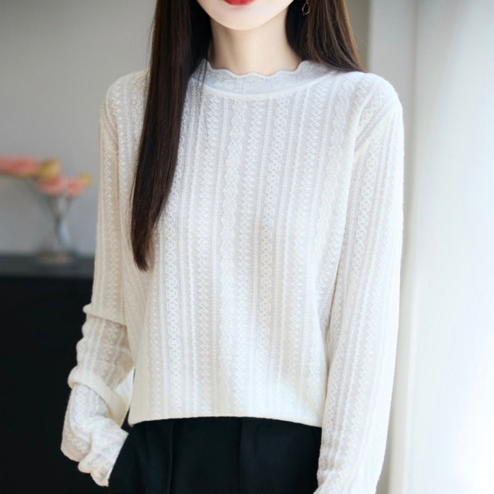 ハーフネックレース編み薄ニット｜オフィスカジュアル レディース 通販【ミレジェネ】