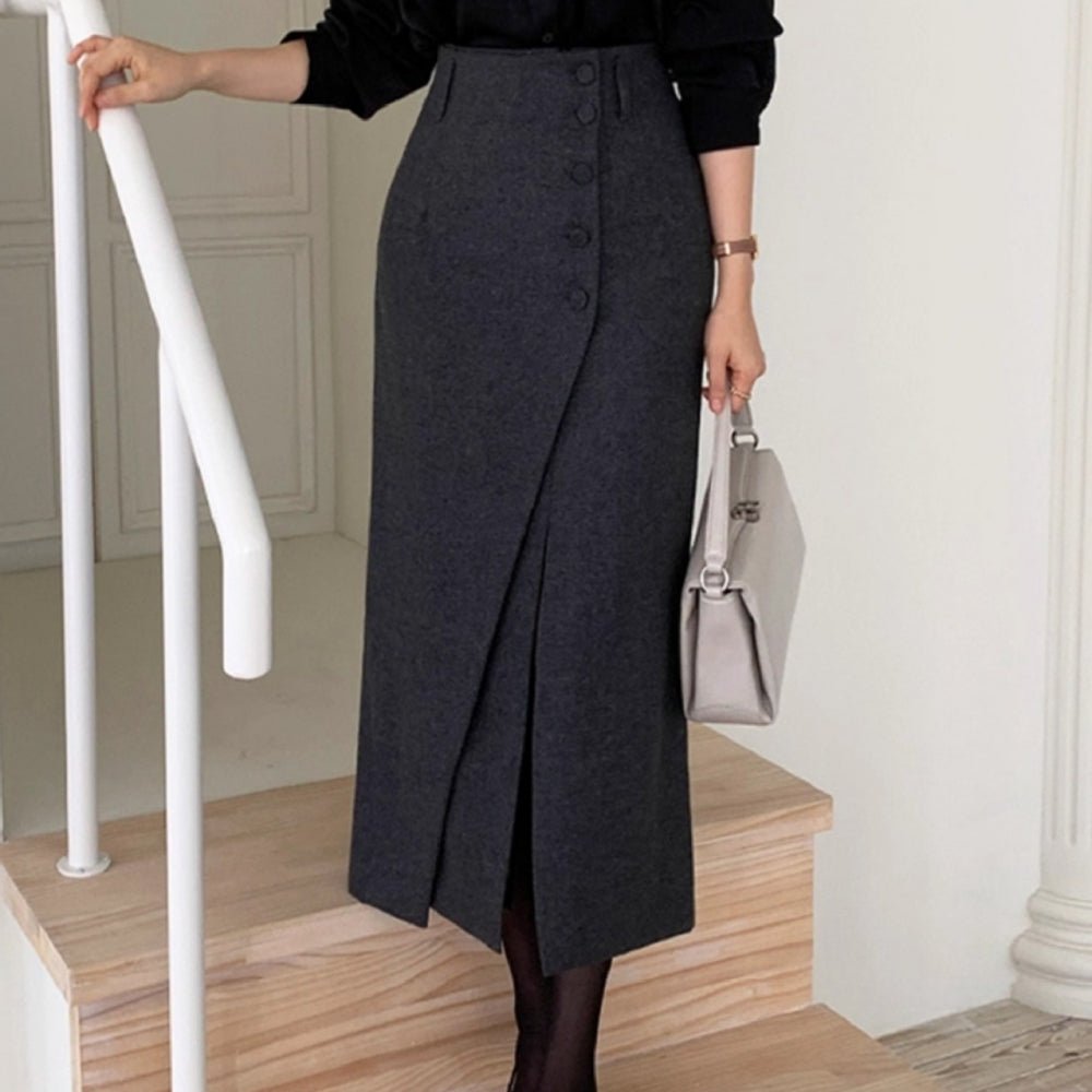 フロントスリットウールスカート｜オフィスカジュアル レディース 通販【ミレジェネ】