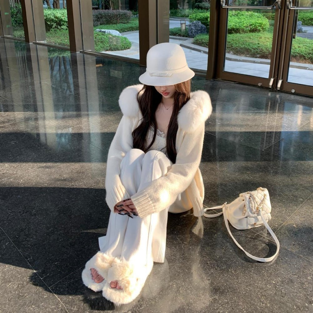 ボリュームファーフードカーディガン｜オフィスカジュアル レディース 通販【ミレジェネ】