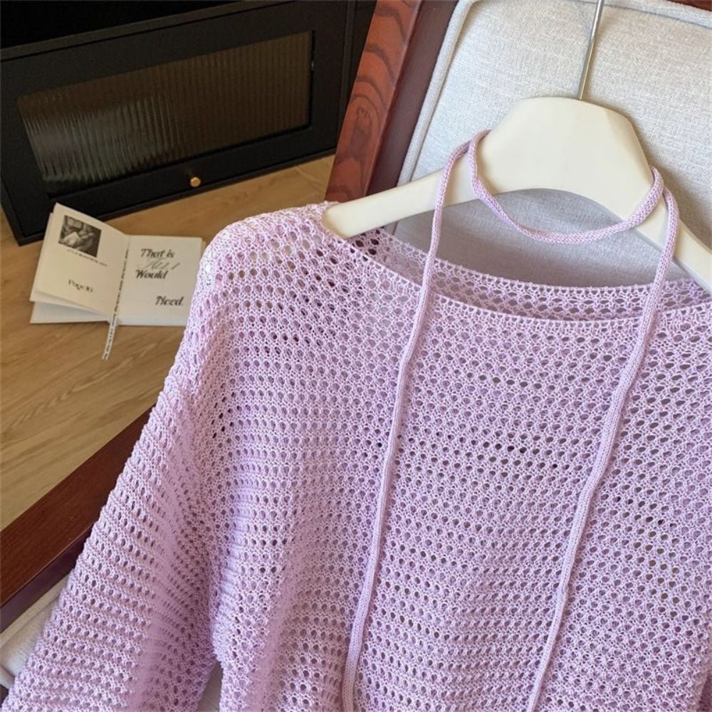 【着痩せ/通勤】ナローリボン付きメッシュニットトップス[ミレジェネ]｜オフィスカジュアル レディース 通販【ミレジェネ】