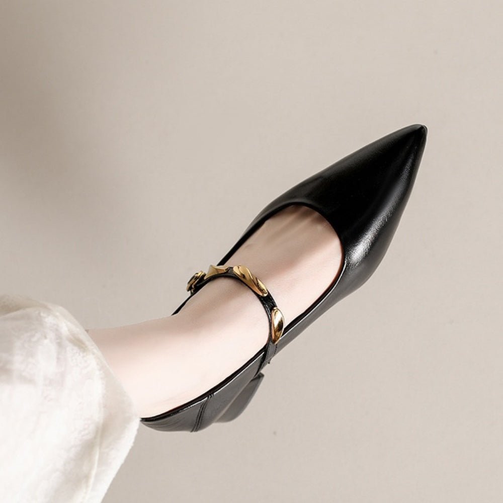 スクエアヒールゴールドストラップパンプス｜オフィスカジュアル レディース 通販【ミレジェネ】