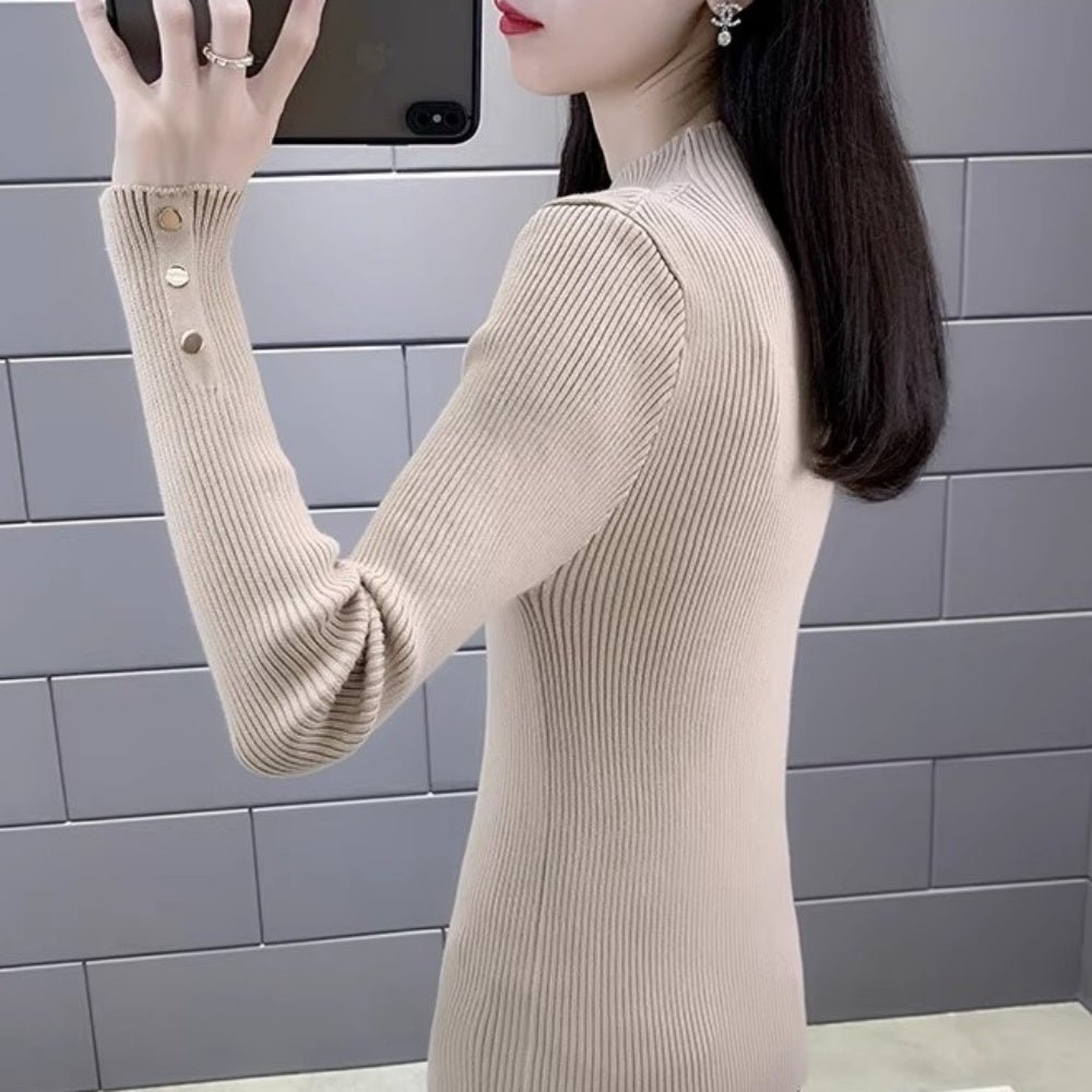 金ボタンデザインハイネックリブニット｜オフィスカジュアル レディース 通販【ミレジェネ】