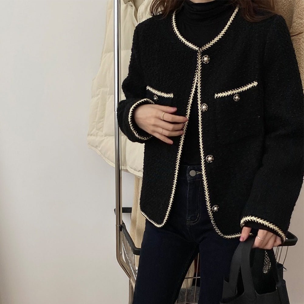 ショート丈ポケット付きツイードジャケット｜オフィスカジュアル