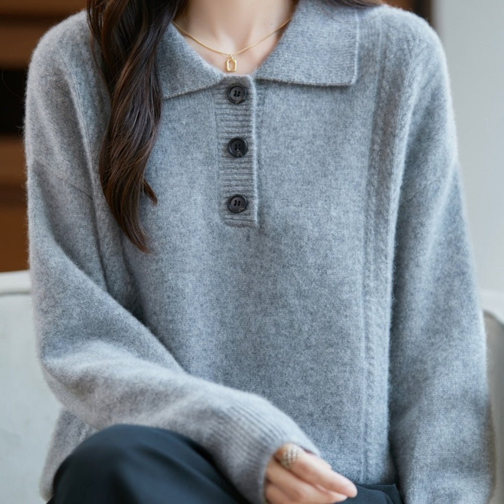 胸元ボタン襟付きニット｜オフィスカジュアル レディース 通販【ミレジェネ】